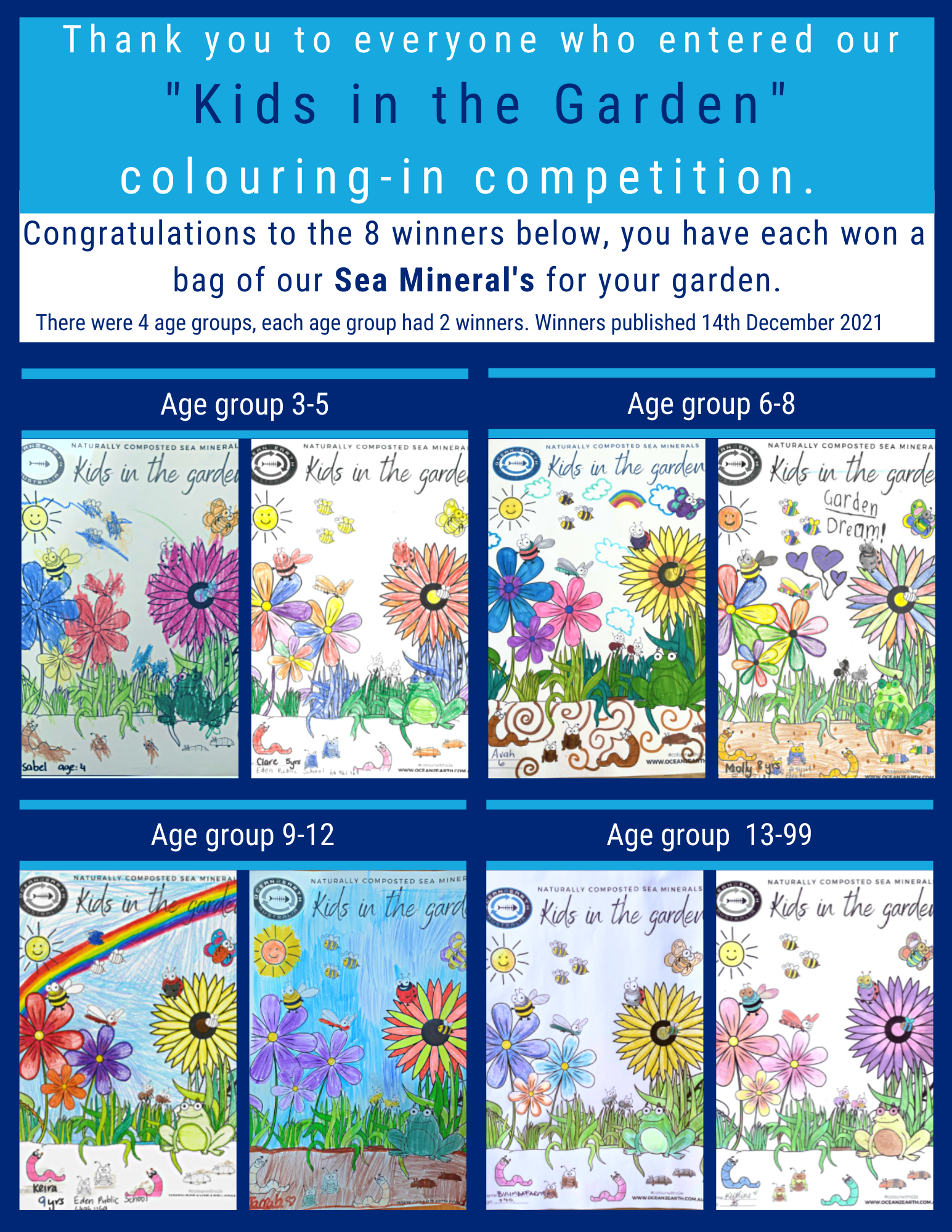 Ocean2Earth kids in the garden colouring in competition winners